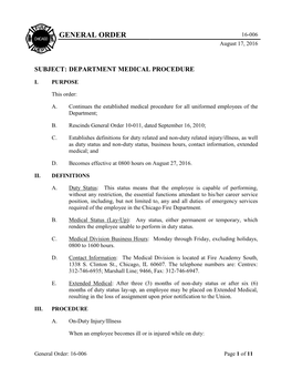 Chicago (Illinois) Fire Department Medical Procedure Order (Pdf)