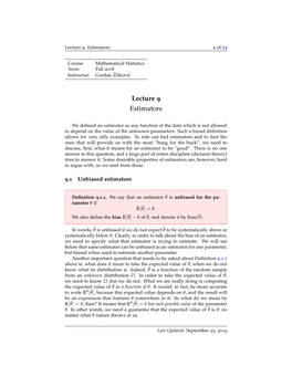 Lecture 9 Estimators