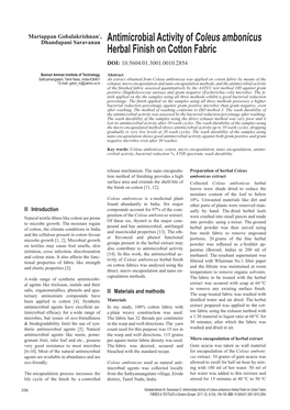 Antimicrobial Activity of Coleus Ambonicus Herbal Finish on Cotton Fabric DOI: 10.5604/01.3001.0010.2854