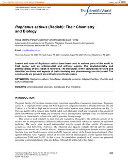 Raphanus Sativus (Radish): Their Chemistry and Biology