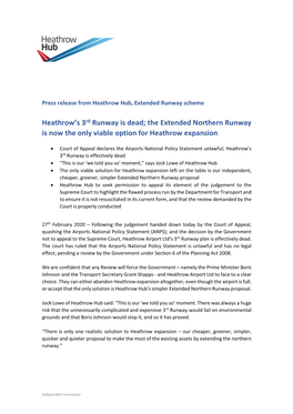 Heathrow's 3Rd Runway Is Dead; the Extended Northern