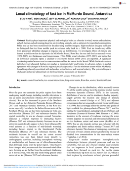 Local Climatology of Fast Ice in Mcmurdo Sound, Antarctica