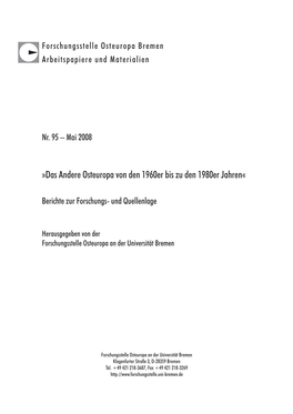 Das Andere Osteuropa Von Den 1960Er Bis Zu Den 1980Er Jahren«