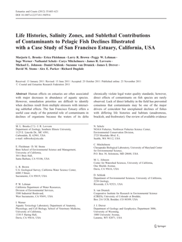 Life Histories, Salinity Zones, and Sublethal Contributions Of