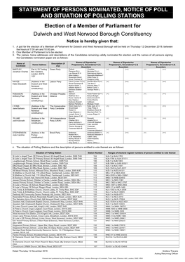 Statement of Persons Nominated, Notice of Poll and Situation of Polling Stations