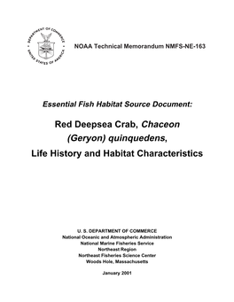 Red Deepsea Crab, Chaceon (Geryon) Quinquedens, Life History and Habitat Characteristics