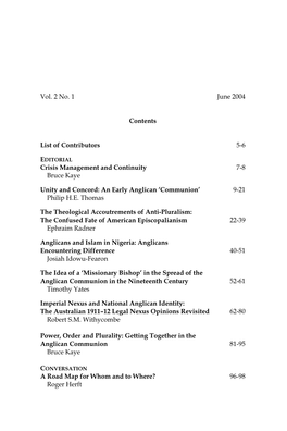 Vol. 2 No. 1 June 2004 Contents List of Contributors 5-6 Crisis