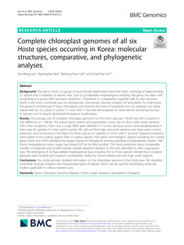 Complete Chloroplast Genomes of All Six Hosta Species Occurring in Korea