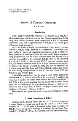 Spaces of Compact Operators N