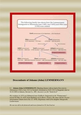 Nachkommen (Gesamt) Von Johann (John) LEMMERMANN