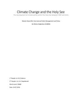 Climate Change and the Holy See the Development of Climate Policy Within the Holy See Between 1992 and 2015