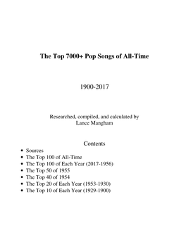 The Top 7000+ Pop Songs of All-Time 1900-2017