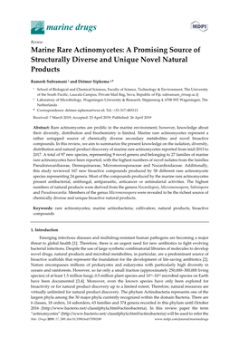 Marine Rare Actinomycetes: a Promising Source of Structurally Diverse and Unique Novel Natural Products