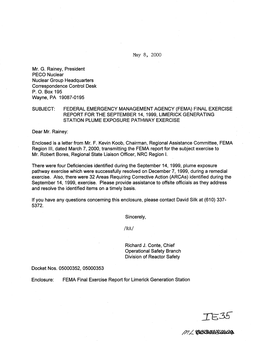 Fema) Final Exercise Report for the September 14,1999, Limerick Generating Station Plume Exposure Pathway Exercise