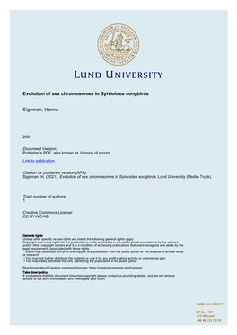 Evolution of Sex Chromosomes in Sylvioidea Songbirds Sigeman