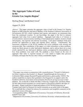 The Aggregate Value of Land in the Greater Los Angeles Region1