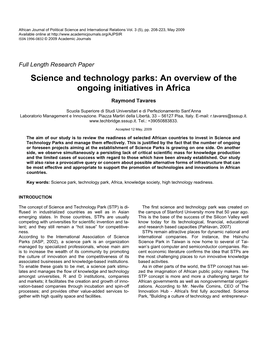 Science and Technology Parks: an Overview of the Ongoing Initiatives in Africa