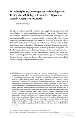 Interdisciplinary Convergences with Biology and Ethics Via Cell Biologist Ernest Everett Just and Astrobiologist Sir Fred Hoyle