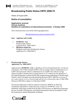 Broadcasting Public Notice CRTC 2008-75