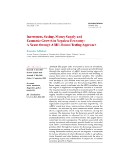 Investment, Saving, Money Supply and Economic Growth in Nepalese Economy: a Nexus Through ARDL Bound Testing Approach