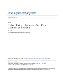 Habeas Review of Perfunctory State Court Decisions on the Merits Scott Od Dson UC Hastings College of the Law, Dodsons@Uchastings.Edu