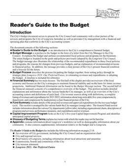 Reader's Guide to the Budget