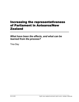 Increasing the Representativeness of Parliament in Aotearoa/New Zealand