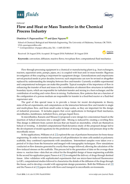 Flow and Heat Or Mass Transfer in the Chemical Process Industry