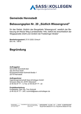 Gemeinde Hennstedt Bebauungsplan Nr. 20 „Südlich Wiesengrund