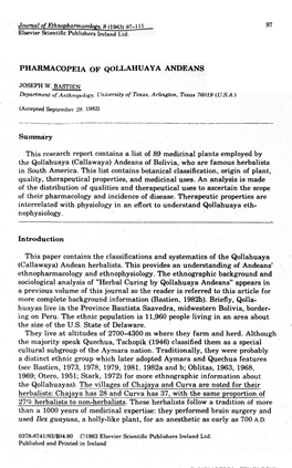 PHARMACOPEIA of QOLLAHUAYA ANDEANS Summary This Research