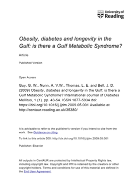 Obesity, Diabetes and Longevity in the Gulf: Is There a Gulf Metabolic Syndrome?