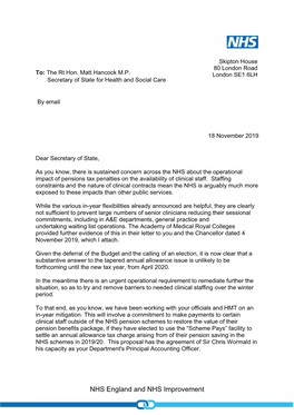 Letter from Simon Stevens to Matt Hancock on 18 November 2019
