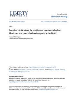 Question 14 - What Are the Positions of Neo-Evangelicalism, Mysticism, and Neo-Orthodoxy in Regards to the Bible?