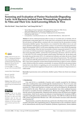 Screening and Evaluation of Purine-Nucleoside-Degrading Lactic Acid Bacteria Isolated from Winemaking Byproducts in Vitro and Their Uric Acid-Lowering Effects in Vivo