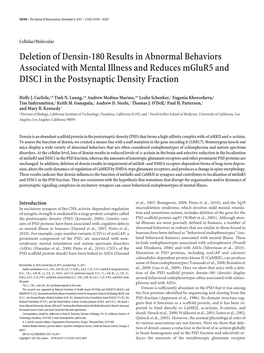 Deletion of Densin-180 Results in Abnormal Behaviors Associated with Mental Illness and Reduces Mglur5 and DISC1 in the Postsynaptic Density Fraction