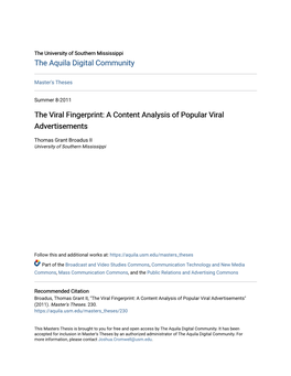 A Content Analysis of Popular Viral Advertisements