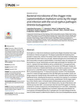 Bacterial Microbiome of the Chigger Mite Leptotrombidium Imphalum Varies by Life Stage and Infection with the Scrub Typhus Pathogen Orientia Tsutsugamushi