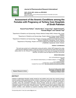 Assessment of the Anemic Conditions Among the Females with Pregnancy at Tertiary Care Hospitals of Sindh Pakistan