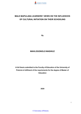 Male Mapulana Learners' Views on the Influences of Cultural Initiation on Their Schooling Mahlogonolo Mashile