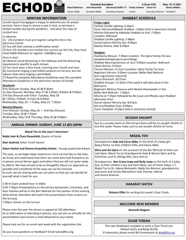 Shabbat Schedule Dvar Torah Minyan Information