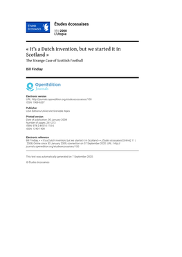 Études Écossaises, 11 | 2008 « It’S a Dutch Invention, but We Started It in Scotland » 2