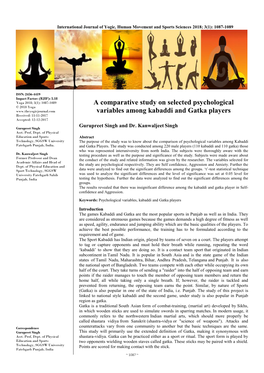 A Comparative Study on Selected Psychological Variables Among