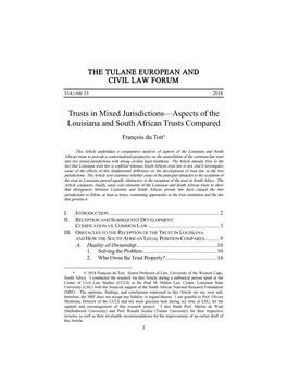 Trusts in Mixed Jurisdictions—Aspects of the Louisiana and South African Trusts Compared