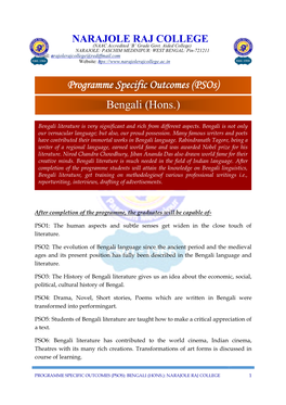 Programme Specific Outcomes (Psos) Bengali (Hons.)