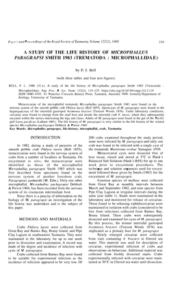 A Study of the Life History of Microphallus Paragrapsi Smith 1983 (Trematoda : Microphallidae)