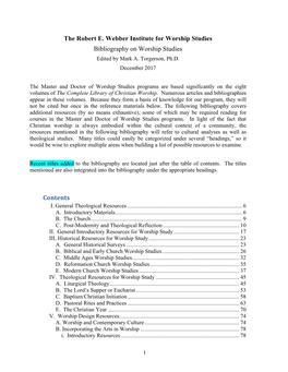 The Robert E. Webber Institute for Worship Studies Bibliography on Worship Studies Edited by Mark A