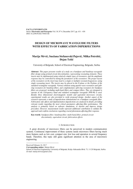 Design of Microwave Waveguide Filters with Effects of Fabrication Imperfections