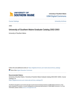 University of Southern Maine Graduate Catalog 2002-2003