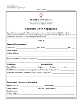 Scientific Diver Application LAST NAME: ______