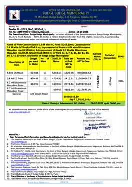 BUDGE BUDGE MUNICIPALITY 71, M.G.Road, Budge Budge, S 24 Parganas, Kolkata-700 137 Web Site: Email ID: Chairmanbbm@Gmail.Com